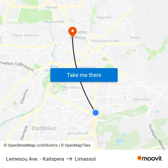 Lemesou Avenue - Kalispera to Limassol map