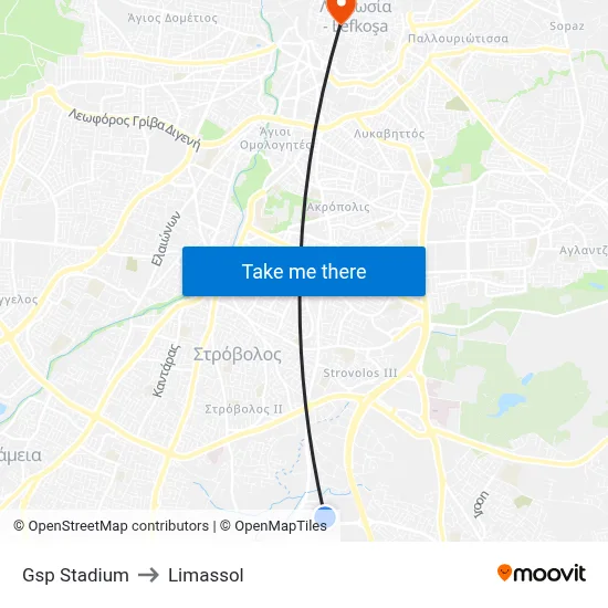 GSP Stadium to Limassol map