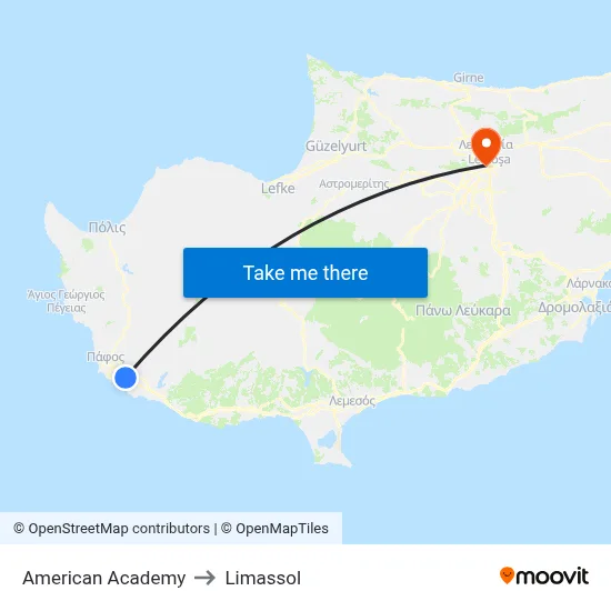 American Academy to Limassol map