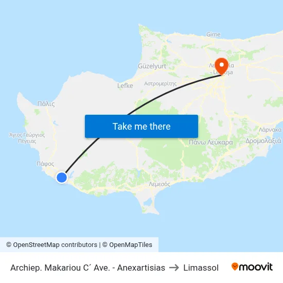 Archiep. Makariou C´ Ave. - Anexartisias to Limassol map