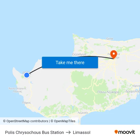 Polis Chrysochous Bus Station to Limassol map