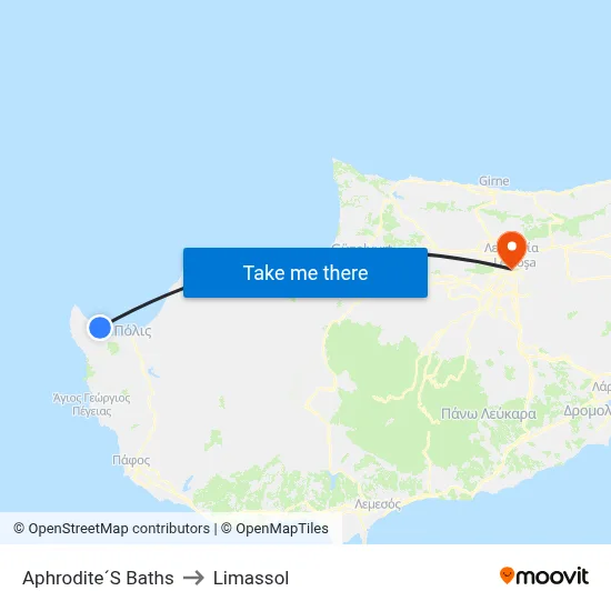 Aphrodite´S Baths to Limassol map