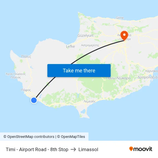 Timi - Airport Road - 8th Stop to Limassol map