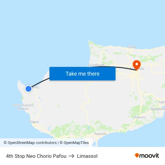 4th Stop Neo Chorio Pafou to Limassol map