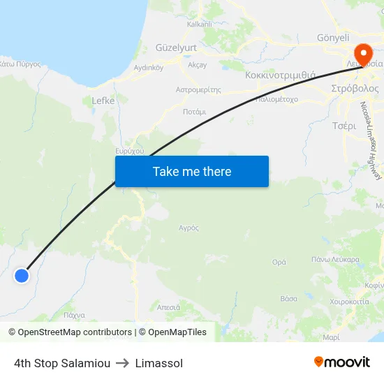 4th Stop Salamiou to Limassol map