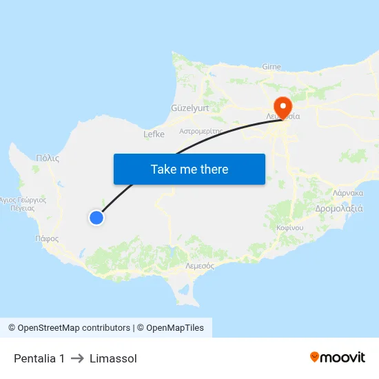 Pentalia to Limassol map