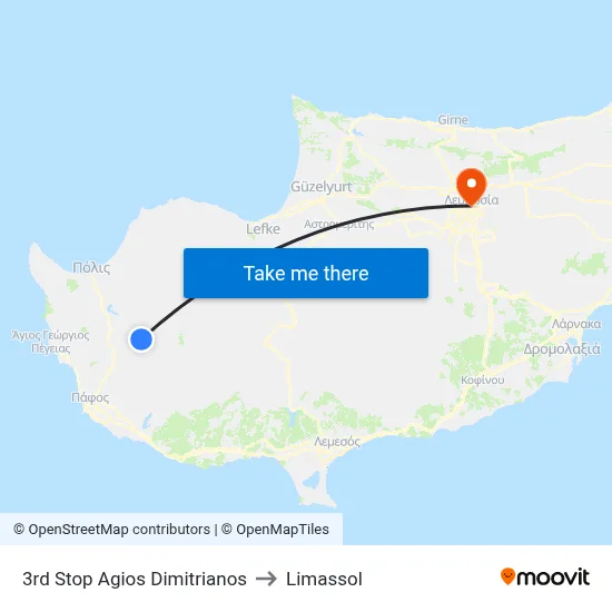 3rd Stop Agios Dimitrianos to Limassol map
