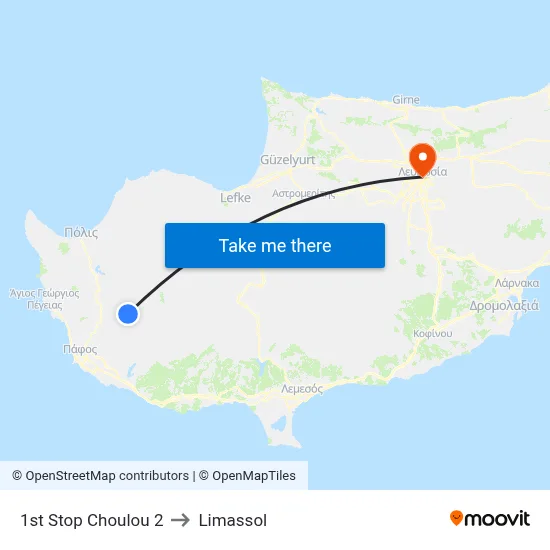 1st Stop Choulou 2 to Limassol map