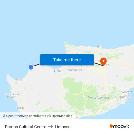 Pomos Cultural Centre to Limassol map