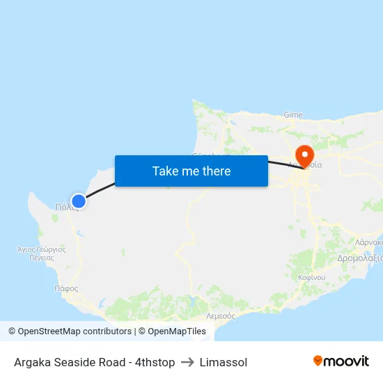 Argaka Seaside Road - 4thstop to Limassol map