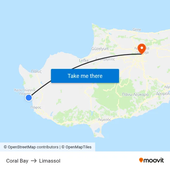 Coral Bay to Limassol map