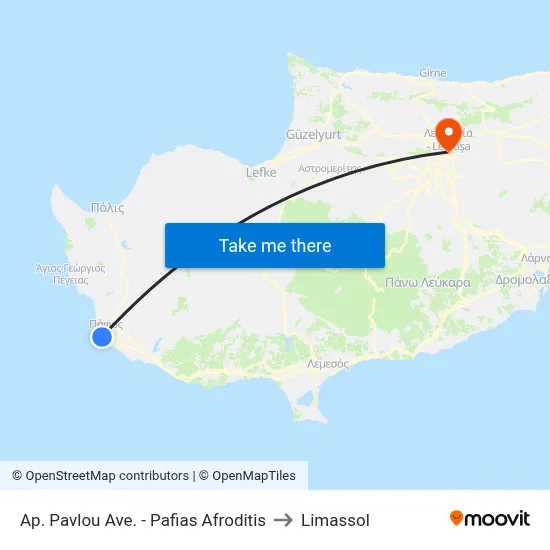 Ap. Pavlou Ave. - Pafias Afroditis to Limassol map