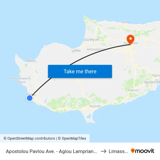 Apostolou Pavlou Ave. - Agiou Lamprianou to Limassol map