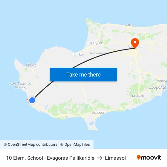 10 Elem. School - Evagoras Pallikaridis to Limassol map