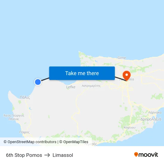 6th Stop Pomos to Limassol map