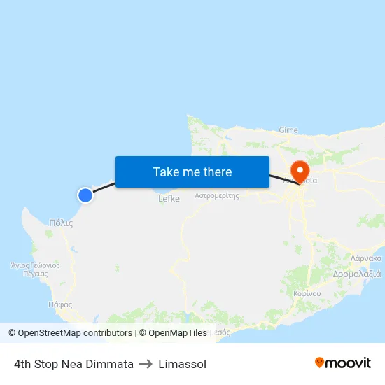 4th Stop Nea Dimmata to Limassol map