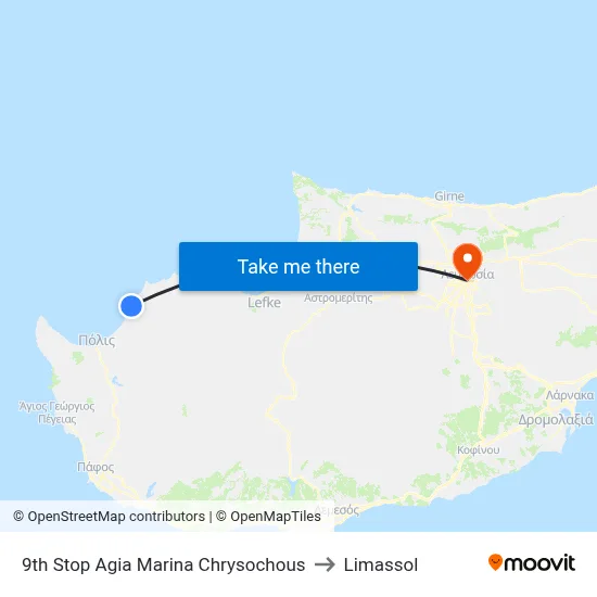 9th Stop Agia Marina Chrysochous to Limassol map