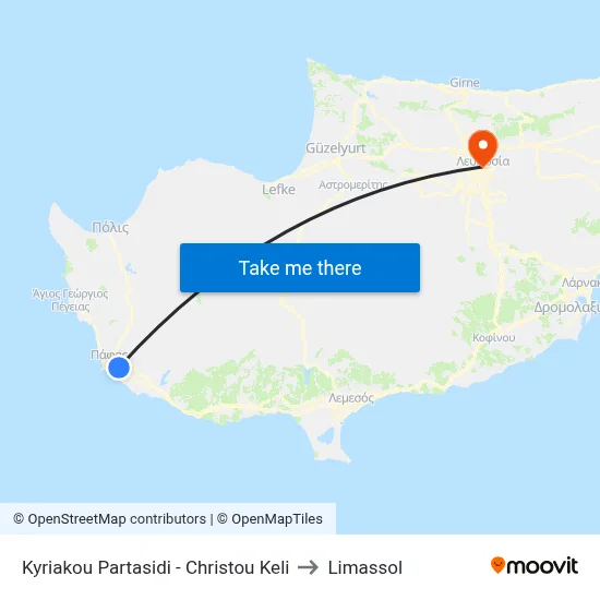 Kyriakou Partasidi - Christou Keli to Limassol map