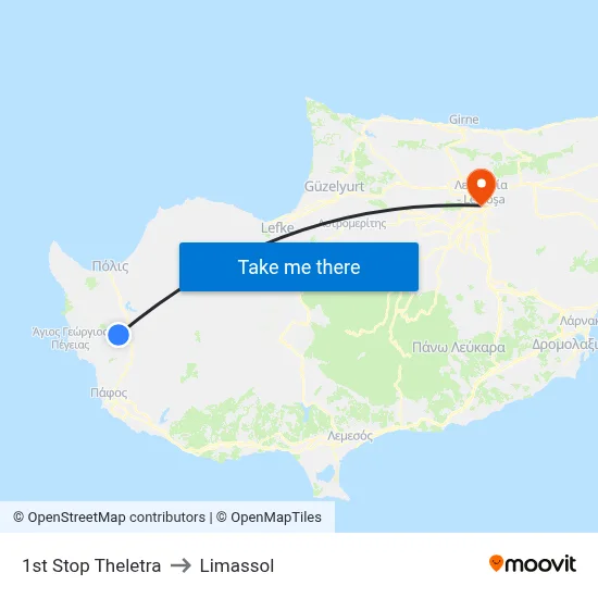 1st Stop Theletra to Limassol map