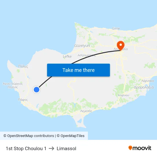 1st Stop Choulou 1 to Limassol map