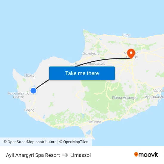 Ayii Anargyri Spa Resort to Limassol map