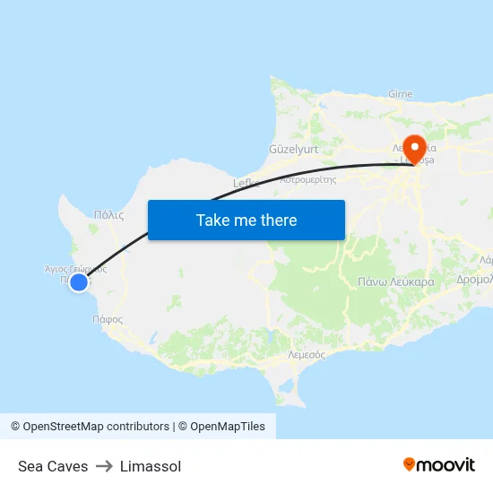 Sea Caves to Limassol map