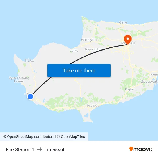 Fire Station 1 to Limassol map