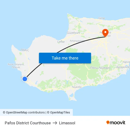Pafos District Courthouse to Limassol map