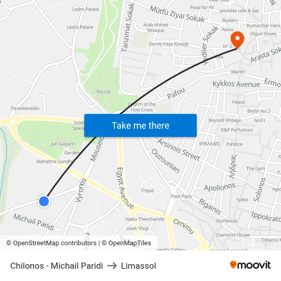 Chilonos - Michail Paridi to Limassol map