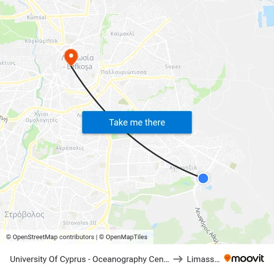University of Cyprus - Oceanography Center to Limassol map