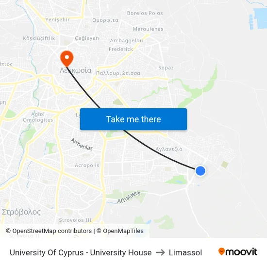 University Of Cyprus - University House to Limassol map