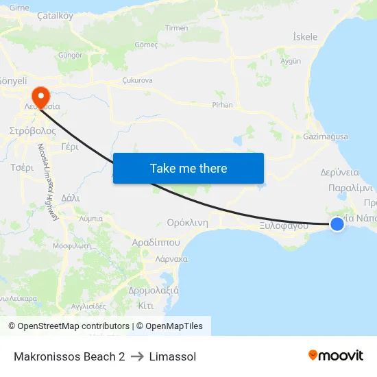 Makronissos Beach 2 to Limassol map