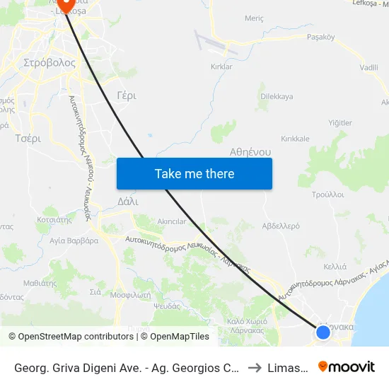 Georg. Griva Digeni Ave. - Ag. Georgios Church to Limassol map