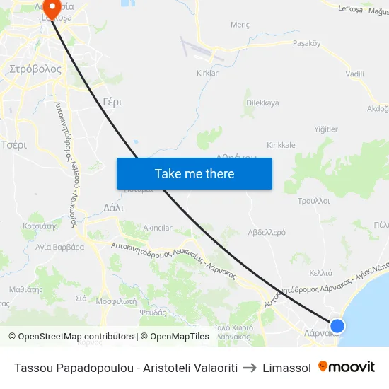 Tassou Papadopoulou - Aristoteli Valaoriti to Limassol map