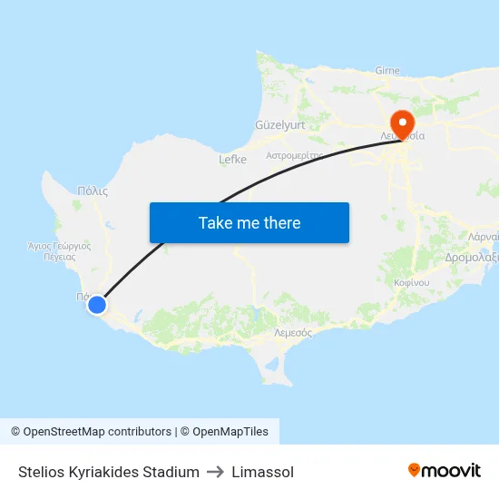 Stelios Kyriakides Stadium to Limassol map