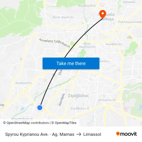 Spyrou Kyprianou Ave. - Ag. Mamas to Limassol map