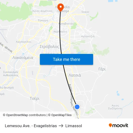 Lemesos Ave. - Evangelistria to Limassol map