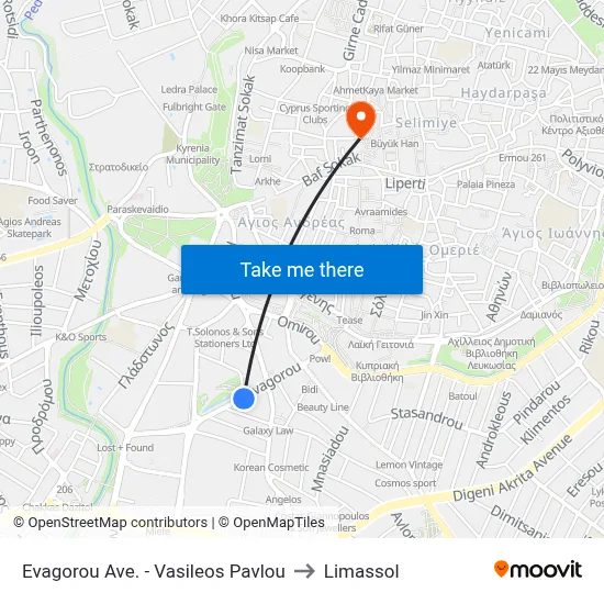 Evagorou Ave. - Vasileos Pavlou to Limassol map