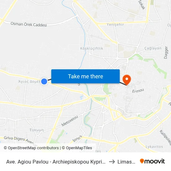 Ave. Agiou Pavlou - Archiepiskopou Kyprianou to Limassol map