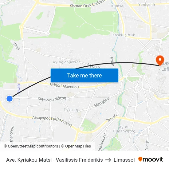 Kyriakos Matsis Ave. - Queen Frederica to Limassol map