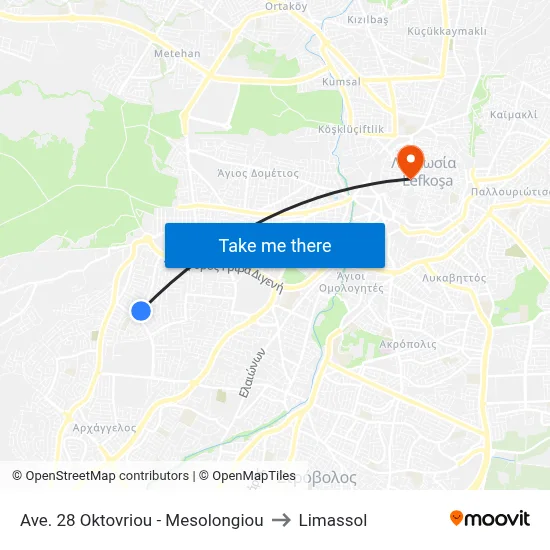 28th October Avenue - Mesolongiou to Limassol map