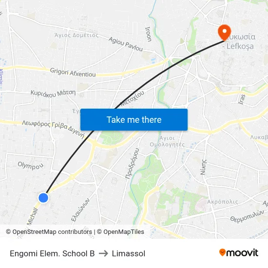 Engomi Elem. School B to Limassol map