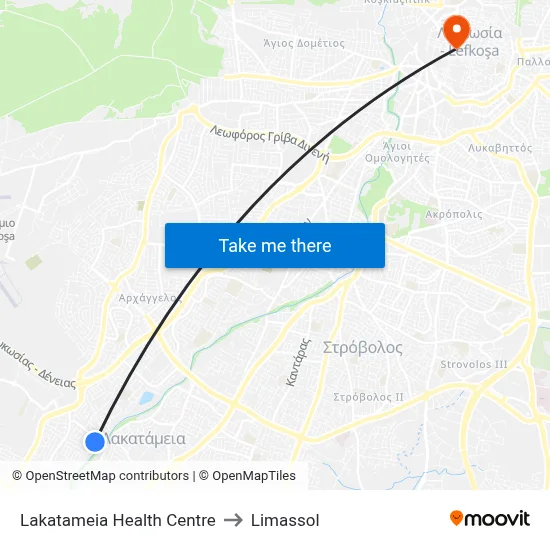 Lakatameia Health Centre to Limassol map