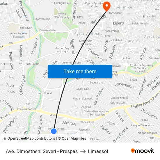 Dimostheni Severi Avenue - Prespas to Limassol map