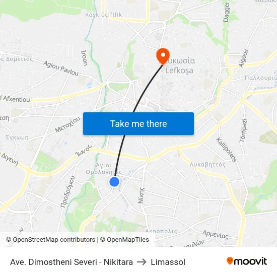 Demosthenes Severi Avenue - Nikitara to Limassol map