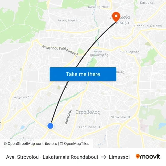 Ave. Strovolou - Lakatameia Roundabout to Limassol map