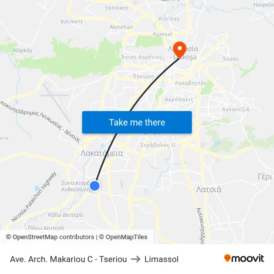 Ave. Arch. Makariou C - Tseriou to Limassol map