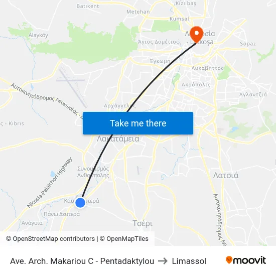 Ave. Arch. Makariou C - Pentadaktylou to Limassol map