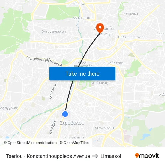 Tseriou - Constantinople Avenue to Limassol map