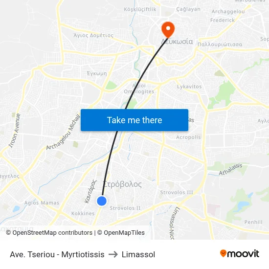 Tseriou Avenue - Myrtiotissis to Limassol map